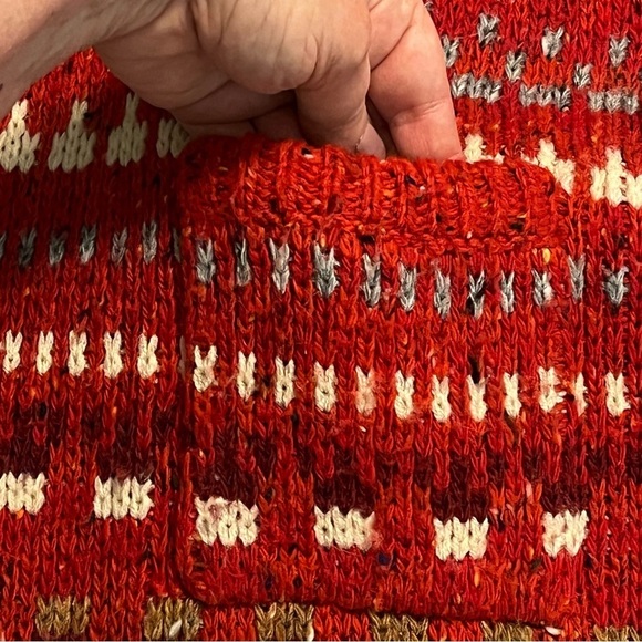 Vintage Lizwear Sweater Chunky Knit Turtleneck Red Nordic Stripes Medium - Picture 4 of 9